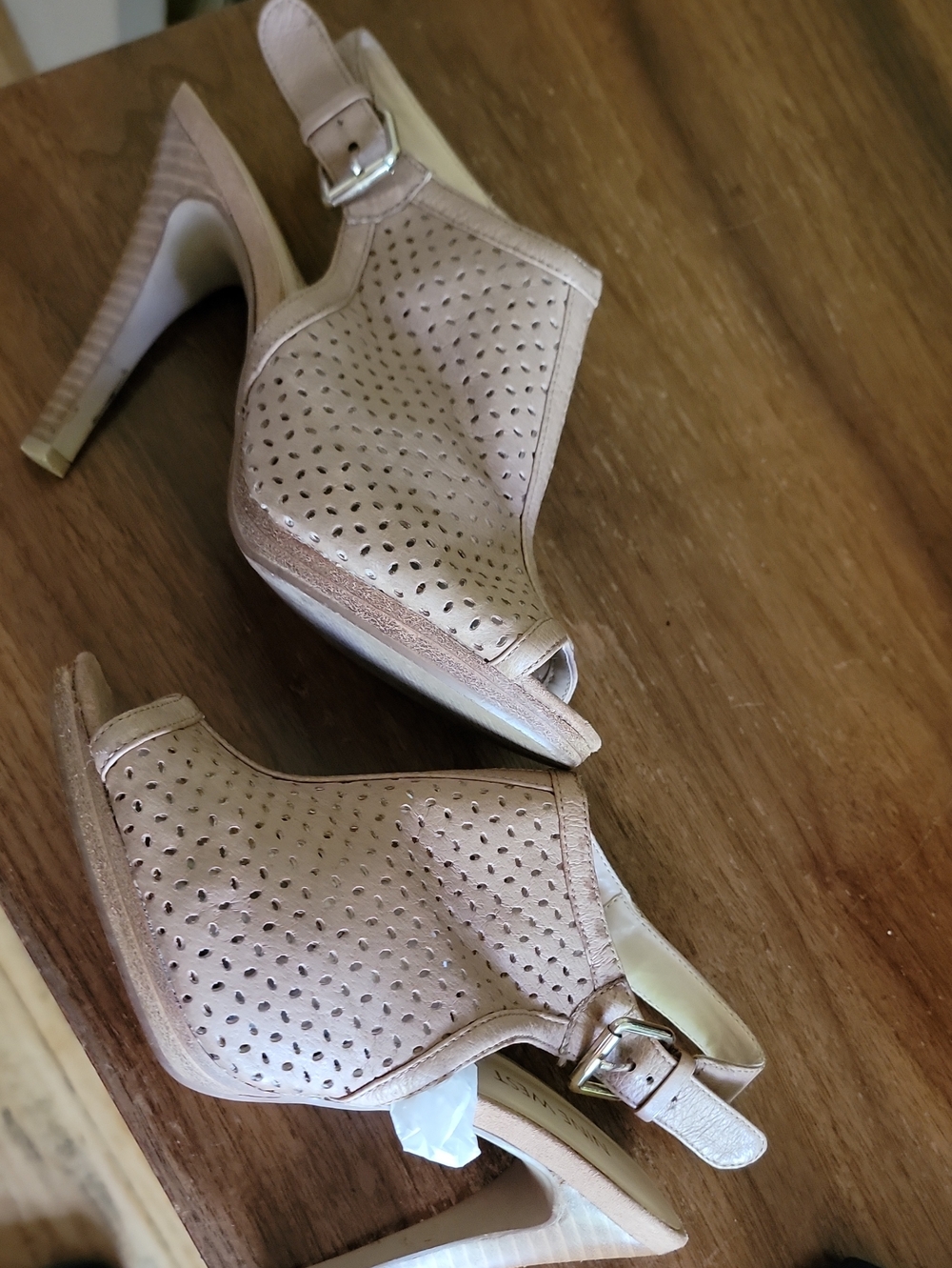 Nine West Women’s Nude Perforated Peep-Toe Slingback Heels